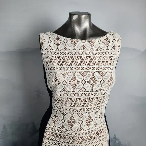 Anne Klein Sleeveless Lace Blue and White Sheath Dress | Women's 14 - Picture 2 of 15